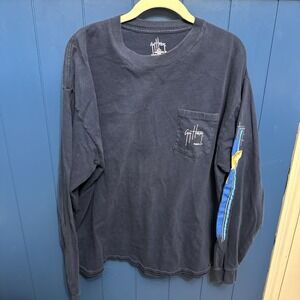 Guy Harvey Men's T Shirt Yellow XL Graphic Print Long Sleeve Pocket Logo Cotton